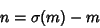 \begin{displaymath}
n=\sigma(m)-m
\end{displaymath}