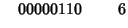 $\quad 00000110 \quad \phantom{-0}6$