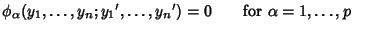 $ \phi_\alpha(y_1,\ldots,y_n;{y_1}',\ldots,{y_n}') = 0 \qquad \hbox{for }\alpha=1,\ldots,p\quad$