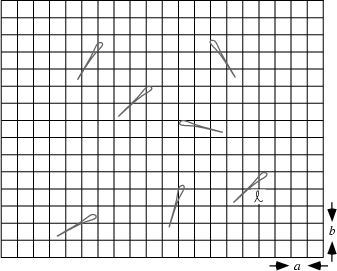 \begin{figure}\begin{center}\BoxedEPSF{BuffonLaplaceNeedle.epsf scaled 700}\end{center}\end{figure}