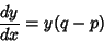 \begin{displaymath}
{dy \over dx}=y(q-p)
\end{displaymath}