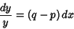 \begin{displaymath}
{dy\over y}=(q-p)\,dx
\end{displaymath}