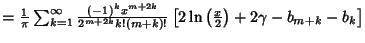 $ = {1\over\pi} \sum_{k=1}^\infty {(-1)^kx^{m+2k}\over 2^{m+2k}k!(m+k)!} \left[{2\ln\left({x\over 2}\right)+2\gamma-b_{m+k}-b_k}\right]$