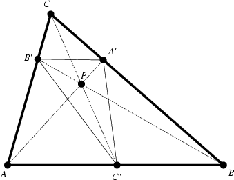 \begin{figure}\begin{center}\BoxedEPSF{CevianTriangle.epsf scaled 750}\end{center}\end{figure}