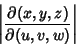 \begin{displaymath}
\left\vert{\partial (x,y,z)\over \partial (u,v,w)}\right\vert
\end{displaymath}