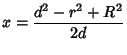 $\displaystyle x={d^2-r^2+R^2\over 2d}$