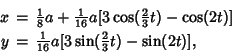 \begin{eqnarray*}
x&=&{\textstyle{1\over 8}}a+{\textstyle{1\over 16}}a[3\cos({\...
...textstyle{1\over 16}}a[3\sin({\textstyle{2\over 3}}t)-\sin(2t)],
\end{eqnarray*}