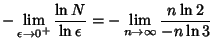 $\displaystyle - \lim_{\epsilon\to 0^+} {\ln N \over\ln\epsilon} = - \lim_{n\to\infty} {n\ln 2\over -n\ln 3}$