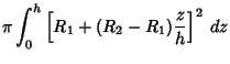 $\displaystyle \pi \int_0^h \left[{R_1+(R_2-R_1){z\over h}}\right]^2\,dz$