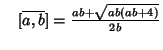 $\quad [\overline{a, b}] = {ab+\sqrt{ab(ab+4)}\over 2b}$