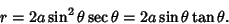 \begin{displaymath}
r=2a\sin^2\theta\sec\theta=2a\sin\theta\tan\theta.
\end{displaymath}