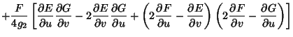 $\displaystyle + {F\over 4g_2}\left[{{\partial E\over\partial u}{\partial G\over...
...\left({2{\partial F\over\partial v}-{\partial G\over\partial u}}\right)}\right]$