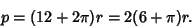 \begin{displaymath}
p=(12+2\pi)r=2(6+\pi)r.
\end{displaymath}