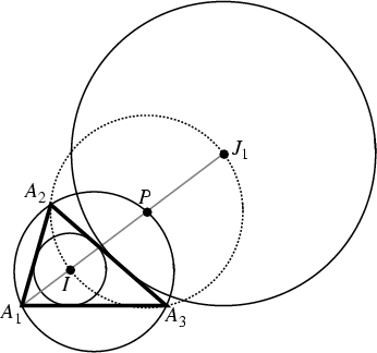 \begin{figure}\begin{center}\BoxedEPSF{IncenterExcenterCircle.epsf}\end{center}\end{figure}