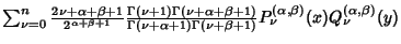 $\sum_{\nu=0}^n {2\nu+\alpha+\beta+1\over 2^{\alpha+\beta+1}} {\Gamma(\nu+1)\Gam...
...alpha+1)\Gamma(\nu+\beta+1)} P_\nu^{(\alpha,\beta)}(x)Q_\nu^{(\alpha,\beta)}(y)$