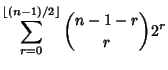 $\displaystyle \sum_{r=0}^{\left\lfloor{(n-1)/2}\right\rfloor } {n-1-r\choose r}2^r$