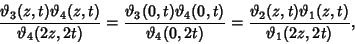 \begin{displaymath}
{\vartheta _3(z,t)\vartheta _4(z,t)\over \vartheta _4(2z,2t)...
...{\vartheta _2(z,t)\vartheta _1(z,t)\over \vartheta _1(2z,2t)},
\end{displaymath}