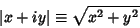 \begin{displaymath}
\vert x+iy\vert \equiv \sqrt{x^2+y^2}
\end{displaymath}