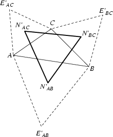 \begin{figure}\begin{center}\BoxedEPSF{NapoleonTriangleOuter.epsf scaled 750}\end{center}\end{figure}