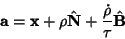 \begin{displaymath}
{\bf a}={\bf x}+\rho\hat{\bf N}+{\dot\rho\over\tau}\hat{\bf B}
\end{displaymath}