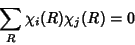 \begin{displaymath}
\sum_R \chi_i(R)\chi_j(R) = 0
\end{displaymath}