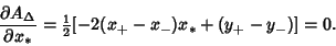 \begin{displaymath}
{\partial A_\Delta\over \partial x_*} = {\textstyle{1\over 2}}[-2(x_+-x_-)x_*+(y_+-y_-)]=0.
\end{displaymath}