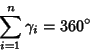 \begin{displaymath}
\sum_{i=1}^n \gamma_i=360^\circ
\end{displaymath}