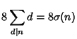 $\displaystyle 8\sum_{d\vert n} d = 8\sigma(n)$