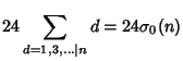 $\displaystyle 24 \sum_{d=1, 3, \dots \vert n} d = 24\sigma_0(n)$