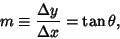 \begin{displaymath}
m \equiv {\Delta y\over \Delta x}= \tan\theta,
\end{displaymath}