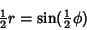 \begin{displaymath}
{\textstyle{1\over 2}}r=\sin({\textstyle{1\over 2}}\phi)
\end{displaymath}