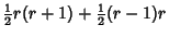 $\displaystyle {\textstyle{1\over 2}}r(r+1)+{\textstyle{1\over 2}}(r-1)r$