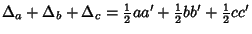 $\displaystyle \Delta_a+\Delta_b+\Delta_c={\textstyle{1\over 2}}aa'+{\textstyle{1\over 2}}bb'+{\textstyle{1\over 2}}cc'$