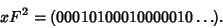 \begin{displaymath}
xF^2 = (00010100010000010\ldots).
\end{displaymath}