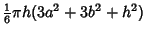 ${\textstyle{1\over 6}}\pi h(3a^2+3b^2+h^2)$