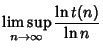 $\displaystyle \limsup_{n\to\infty} {\ln t(n)\over\ln n}$