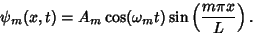 \begin{displaymath}
\psi_m(x,t)=A_m\cos(\omega_m t) \sin\left({m\pi x\over L}\right).
\end{displaymath}